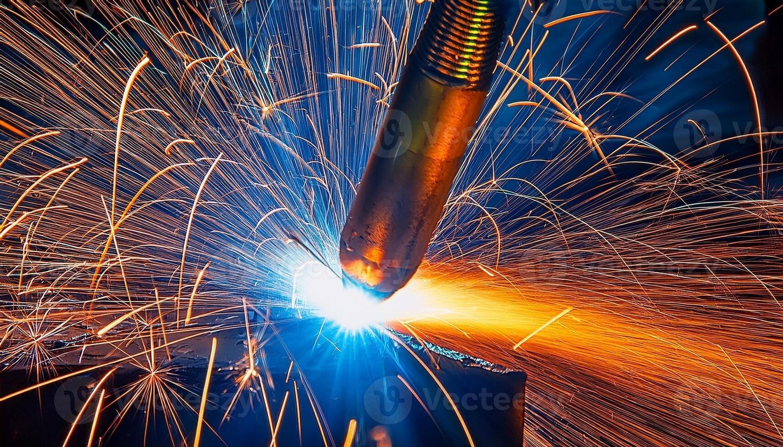 Welding sparks during intense metal fabrication